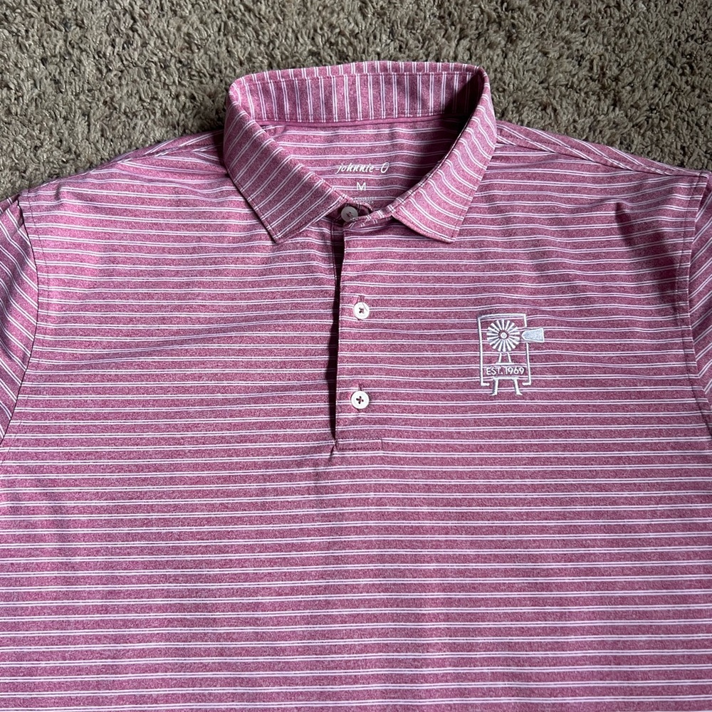 Johnnie-O Golf Polo Shirt Medium Pink Echo Valley Country Club Stripes